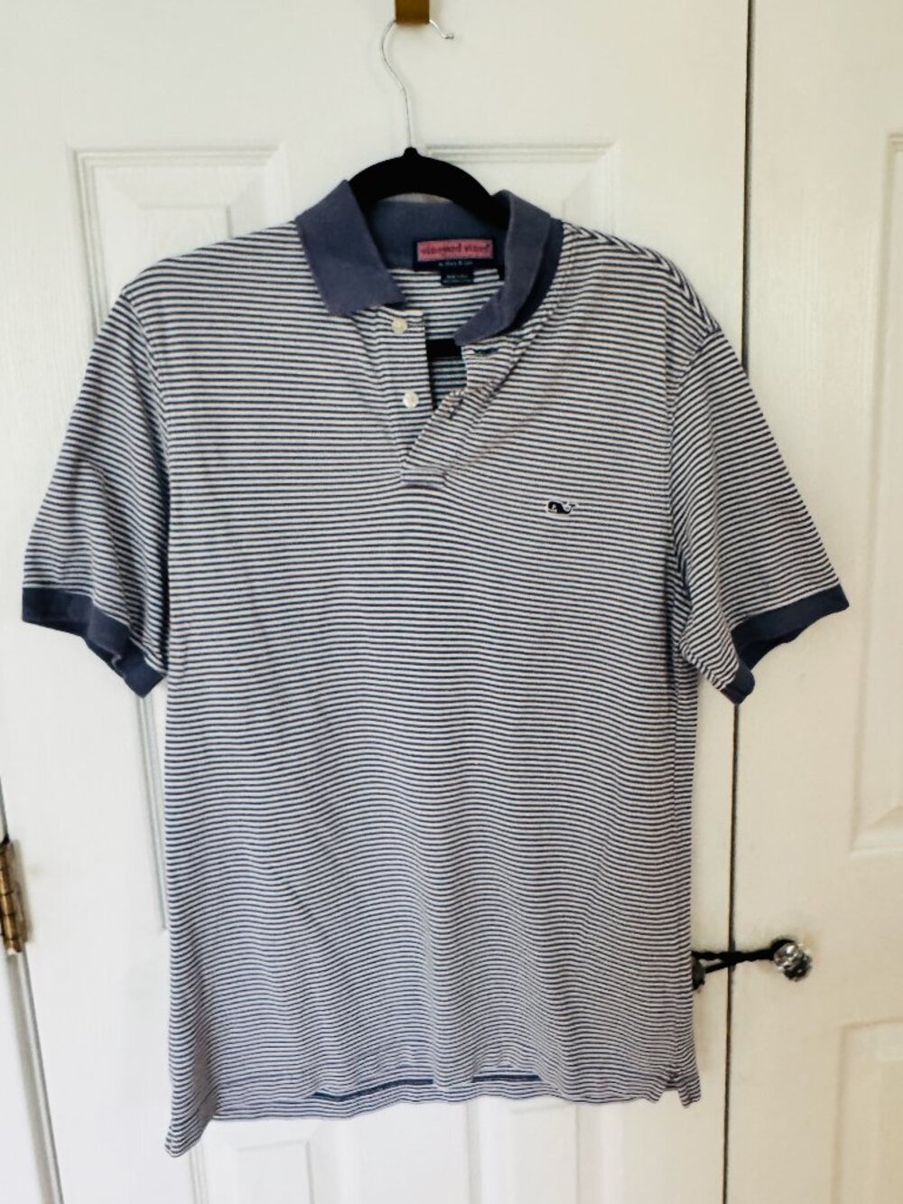 Vineyard Vines Pima Cotton Polo Men's Small Navy White Striped Short Sleeve Golf